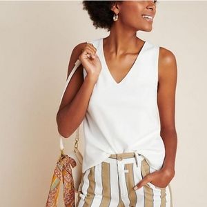 NWT Anthro White V-neck top, 2 layer, stretch